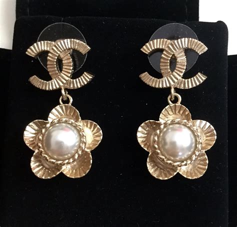 chanel pearl earrings studs|genuine Chanel earrings.